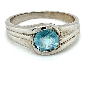 Blue Apatite .60ct Platinum Finish Silver Ring
